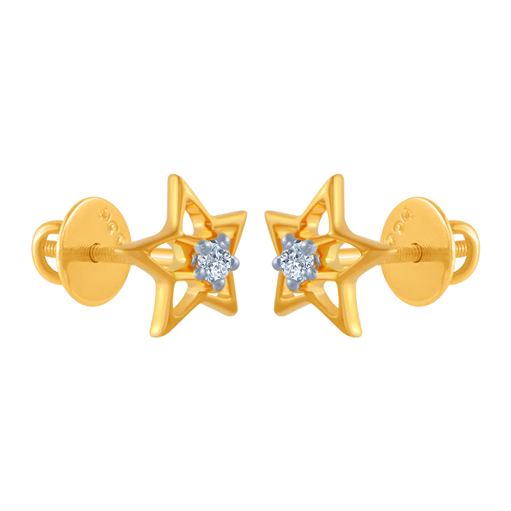 14KT (585) Yellow Gold And Diamond Stud Earrings For Women - Image 3