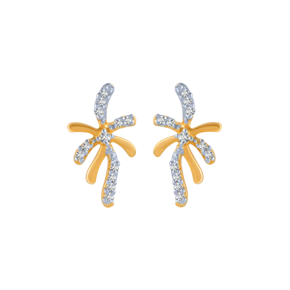 14KT (585) Yellow Gold And Diamond Stud Earrings For Women