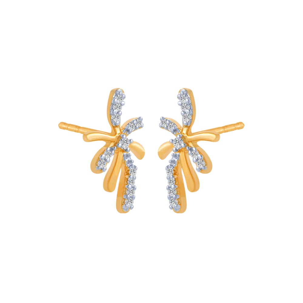 14KT (585) Yellow Gold And Diamond Stud Earrings For Women - Image 2