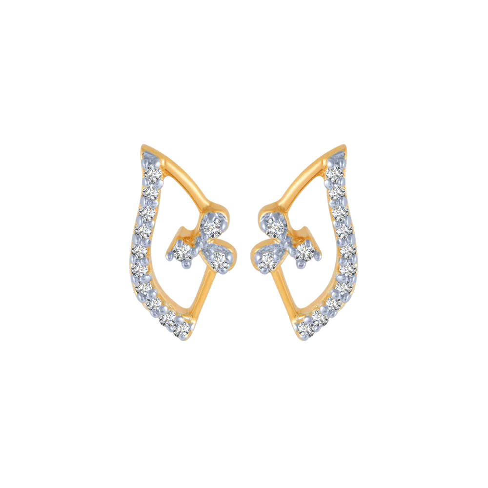 14KT (585) Yellow Gold And Diamond Stud Earrings For Women