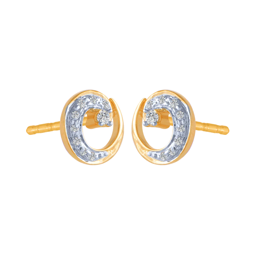 14KT (585) Yellow Gold And Diamond Stud Earrings For Women - Image 3