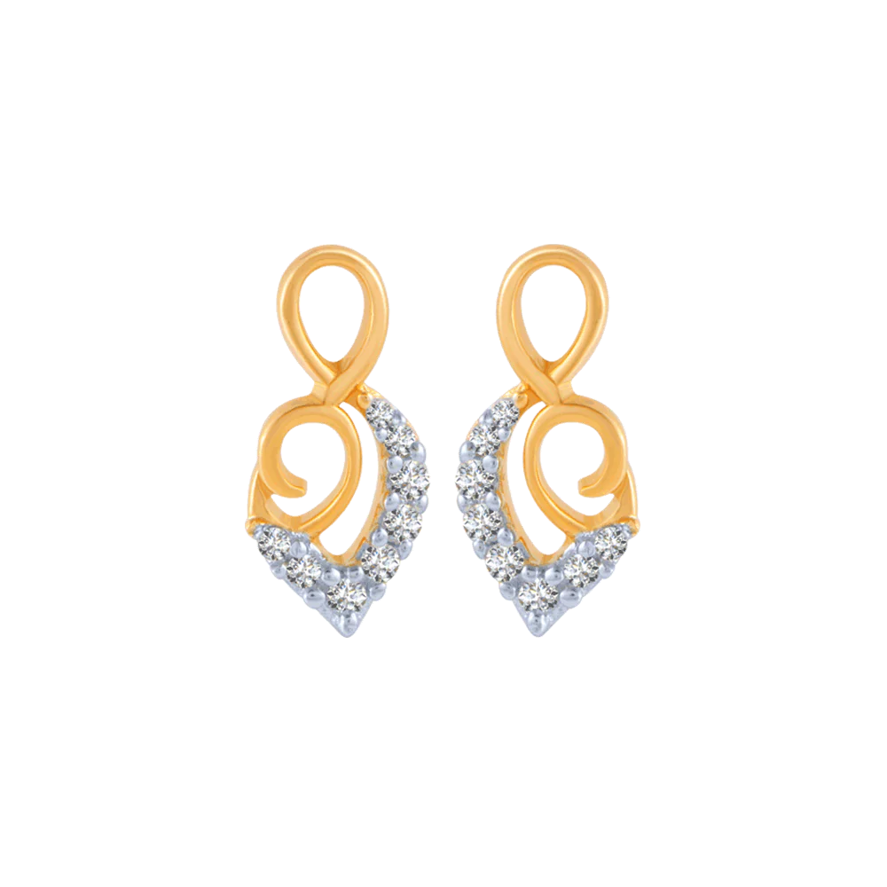 14KT (585) Yellow Gold And Diamond Stud Earrings For Women