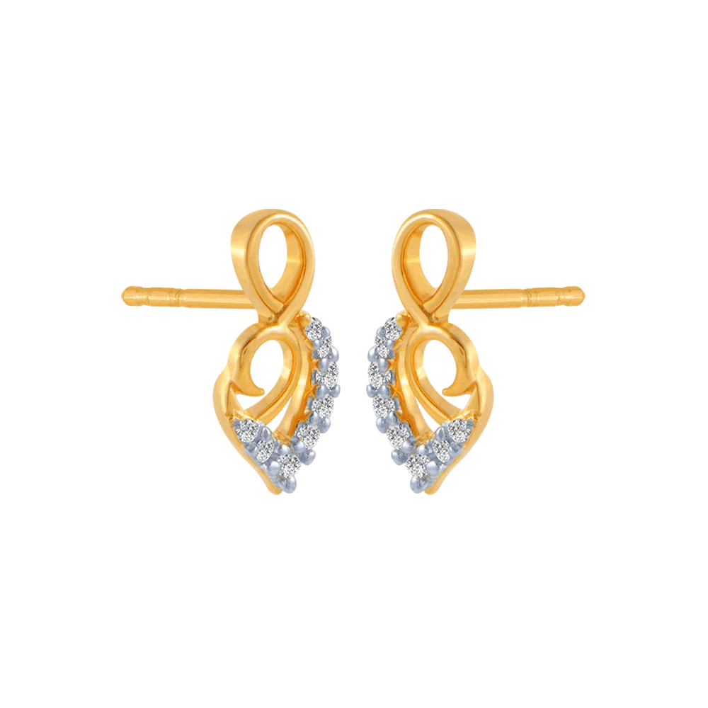 14KT (585) Yellow Gold And Diamond Stud Earrings For Women - Image 3
