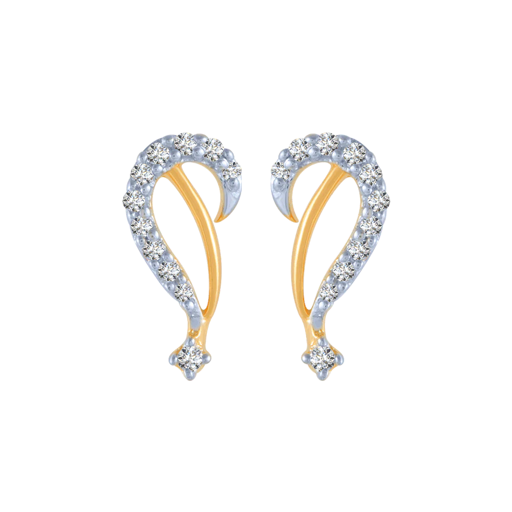14KT (585) Yellow Gold And Diamond Stud Earrings For Women
