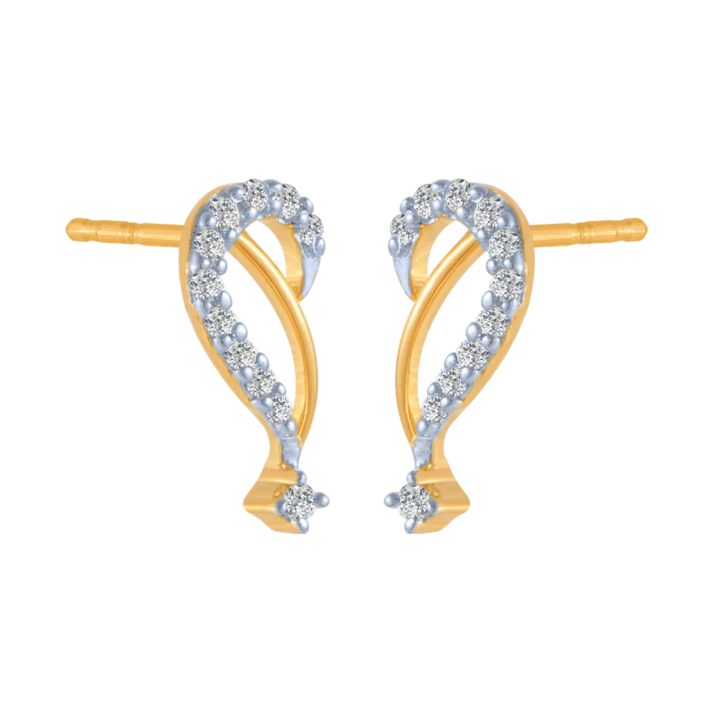 14KT (585) Yellow Gold And Diamond Stud Earrings For Women - Image 3