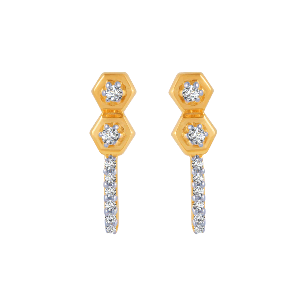 14KT (585) Yellow Gold And Diamond Stud Earrings For Women