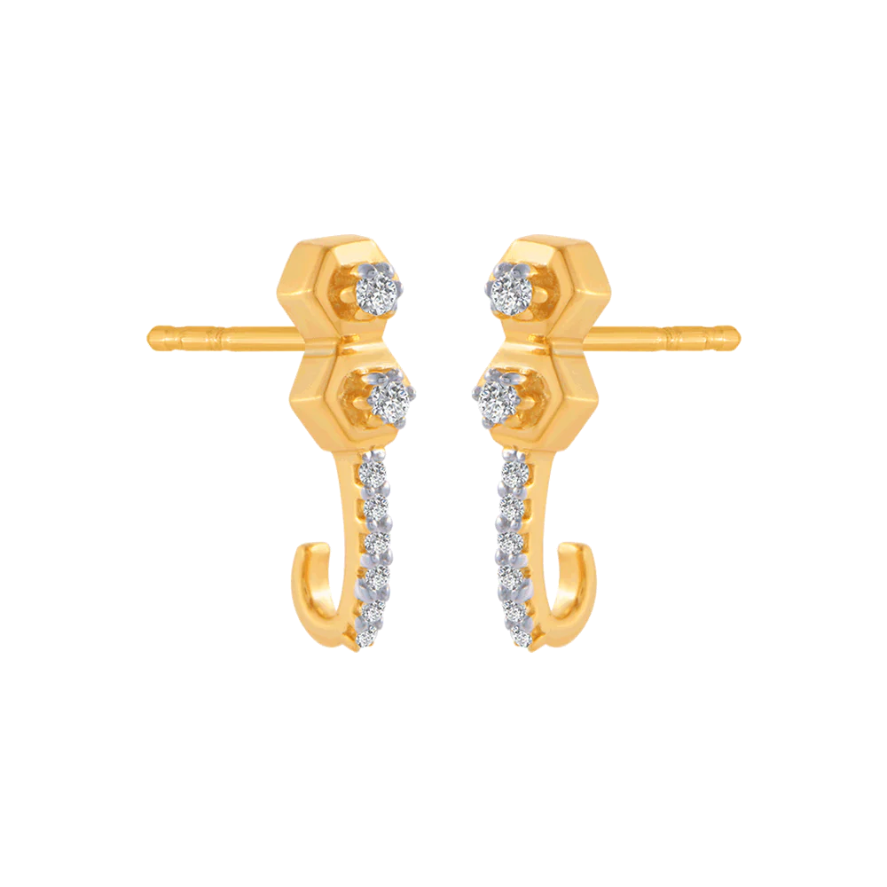 14KT (585) Yellow Gold And Diamond Stud Earrings For Women - Image 3