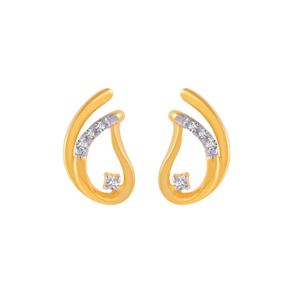 14KT (585) Yellow Gold And Diamond Stud Earrings For Women