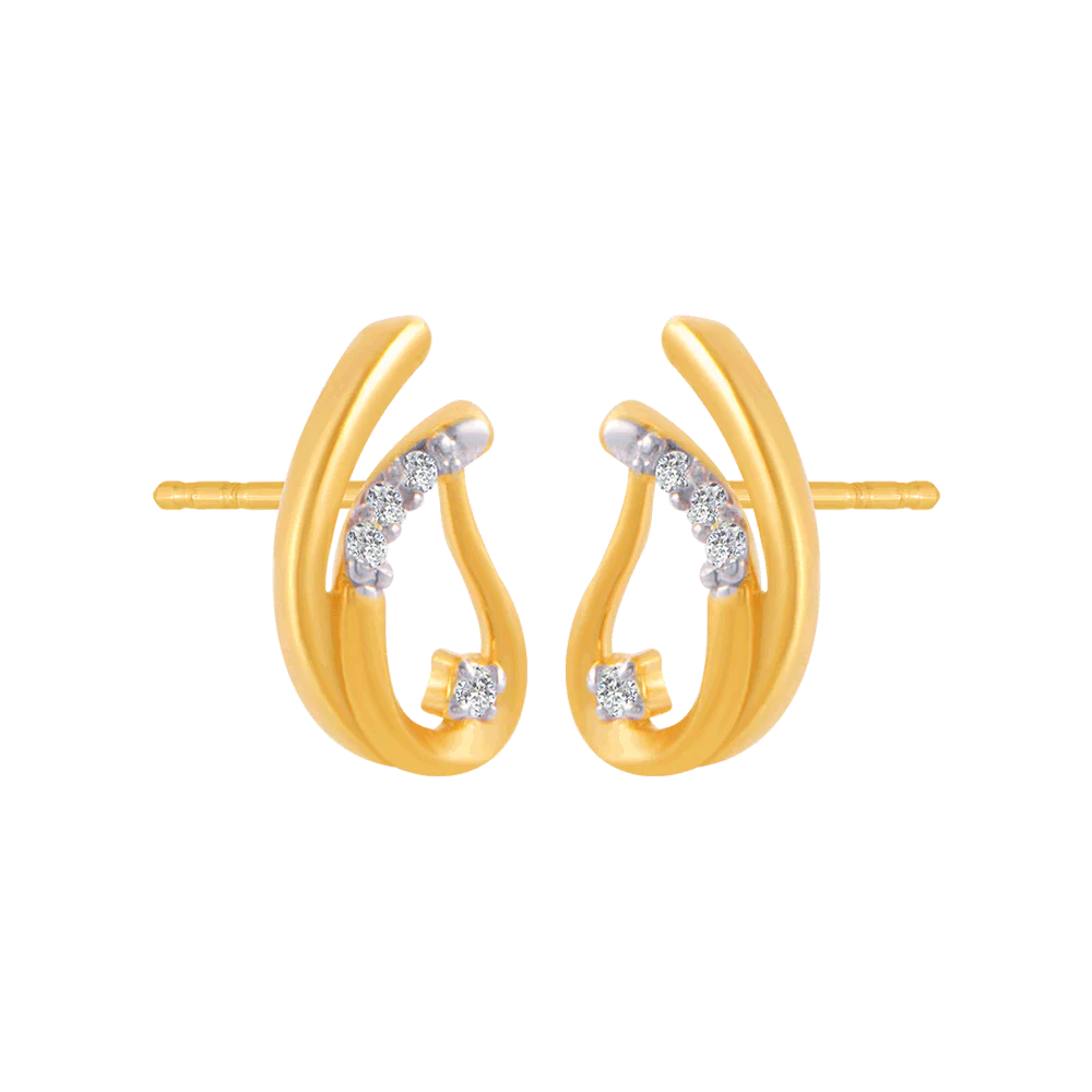 14KT (585) Yellow Gold And Diamond Stud Earrings For Women - Image 3