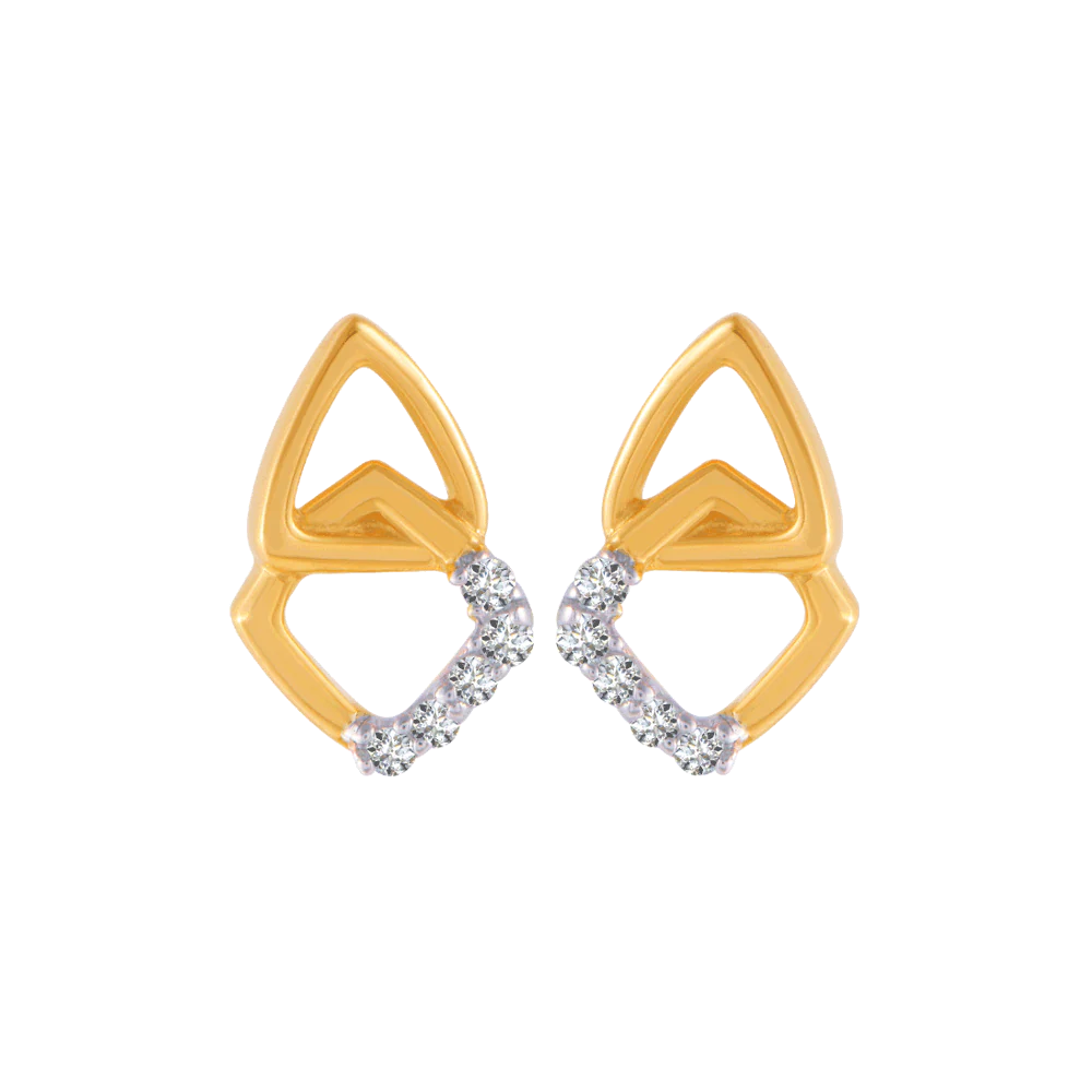 14KT (585) Yellow Gold And Diamond Stud Earrings For Women