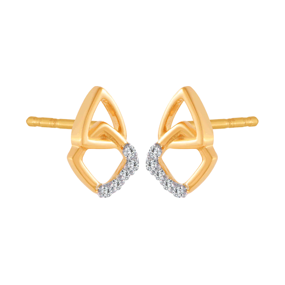 14KT (585) Yellow Gold And Diamond Stud Earrings For Women - Image 3