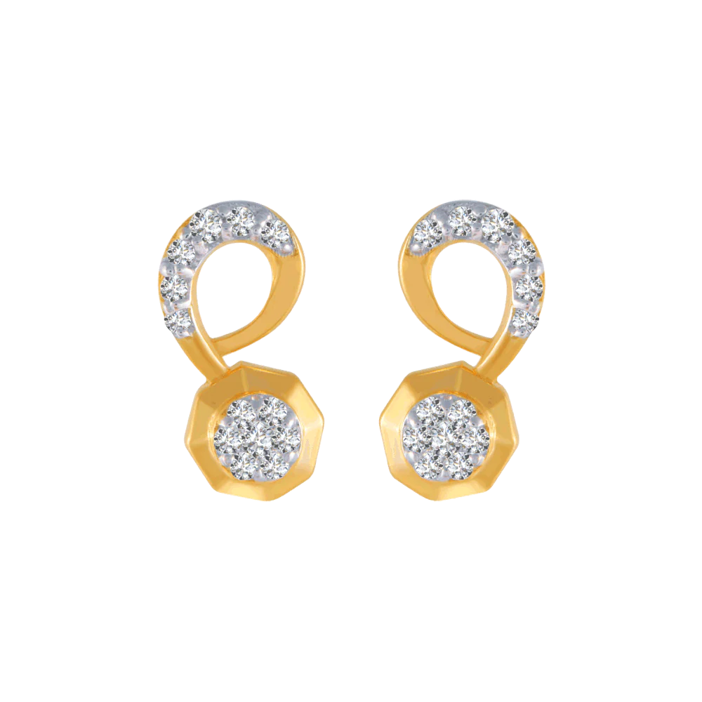14KT (585) Yellow Gold And Diamond Stud Earrings For Women