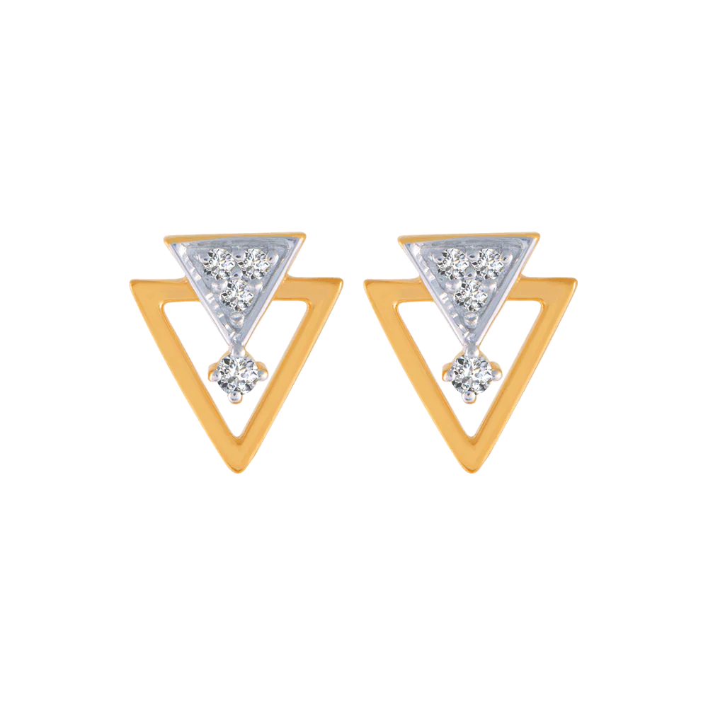 14KT (585) Yellow Gold And Diamond Stud Earrings For Women