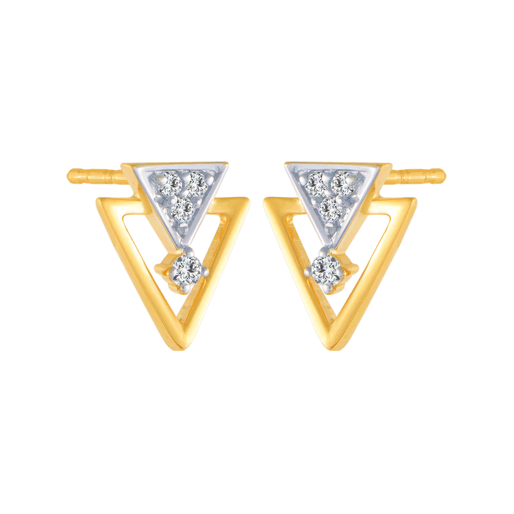 14KT (585) Yellow Gold And Diamond Stud Earrings For Women - Image 3
