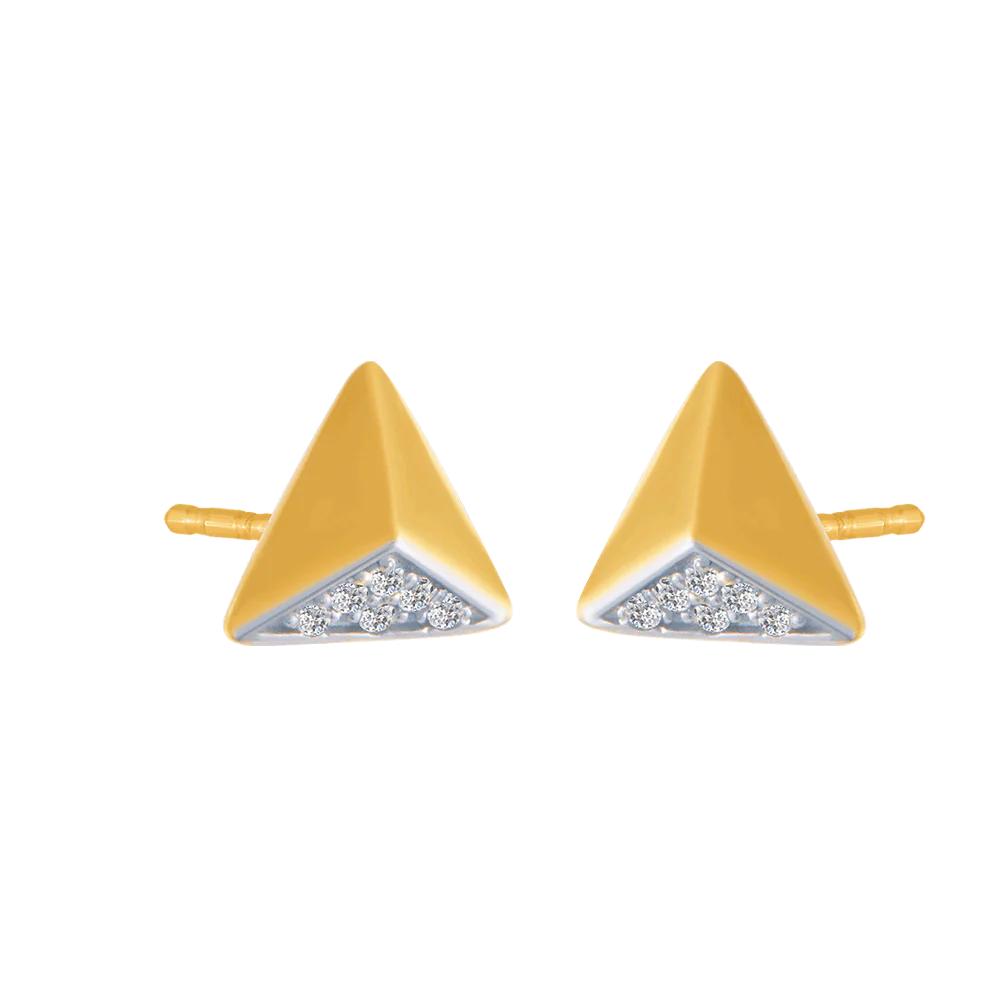 14KT (585) Yellow Gold And Diamond Stud Earrings For Women - Image 3