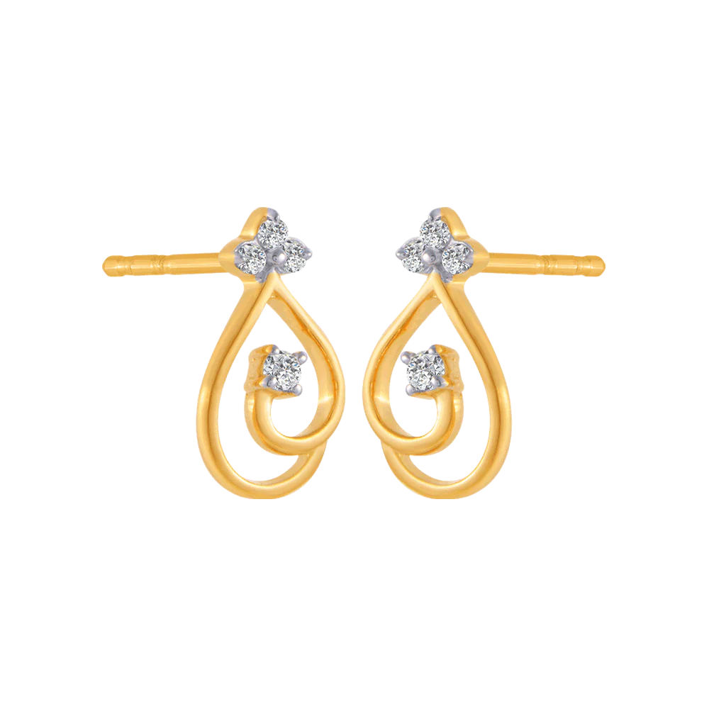 14KT (585) Yellow Gold And Diamond Stud Earrings For Women - Image 3