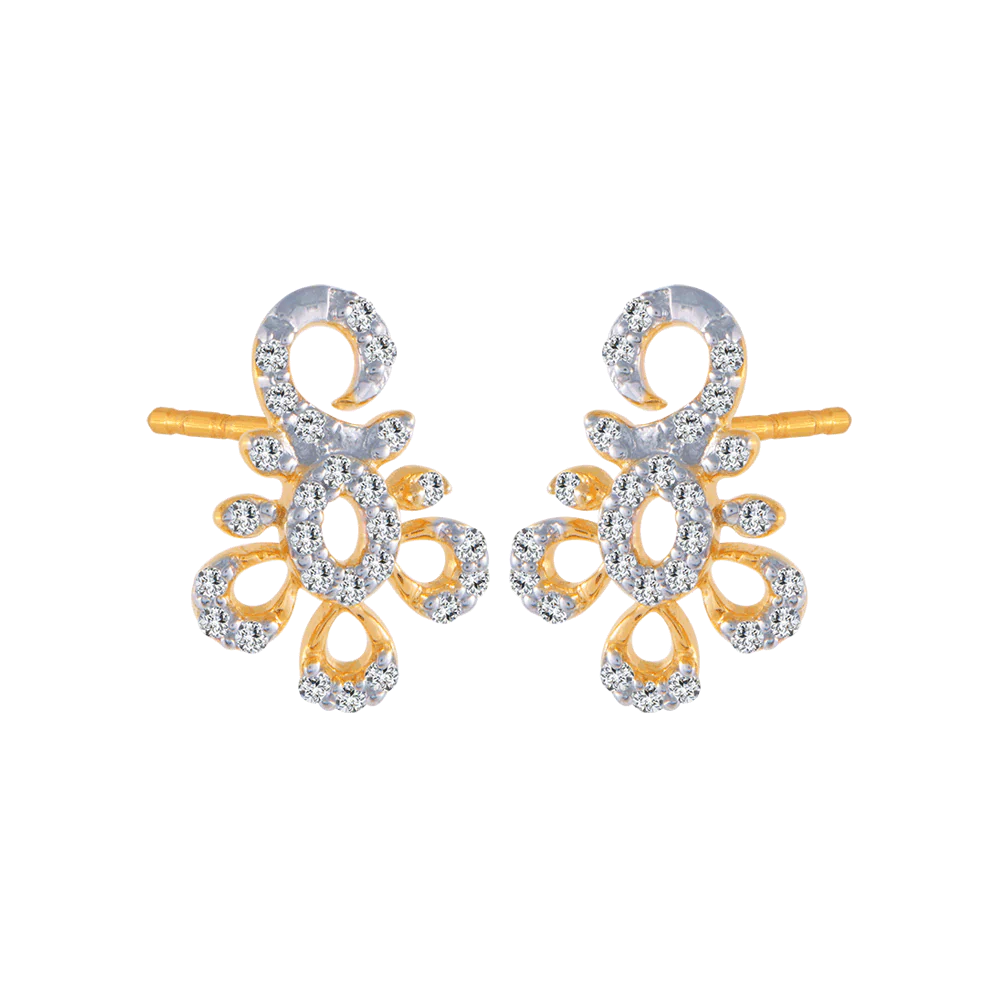 14KT (585) Yellow Gold And Diamond Stud Earrings For Women - Image 3