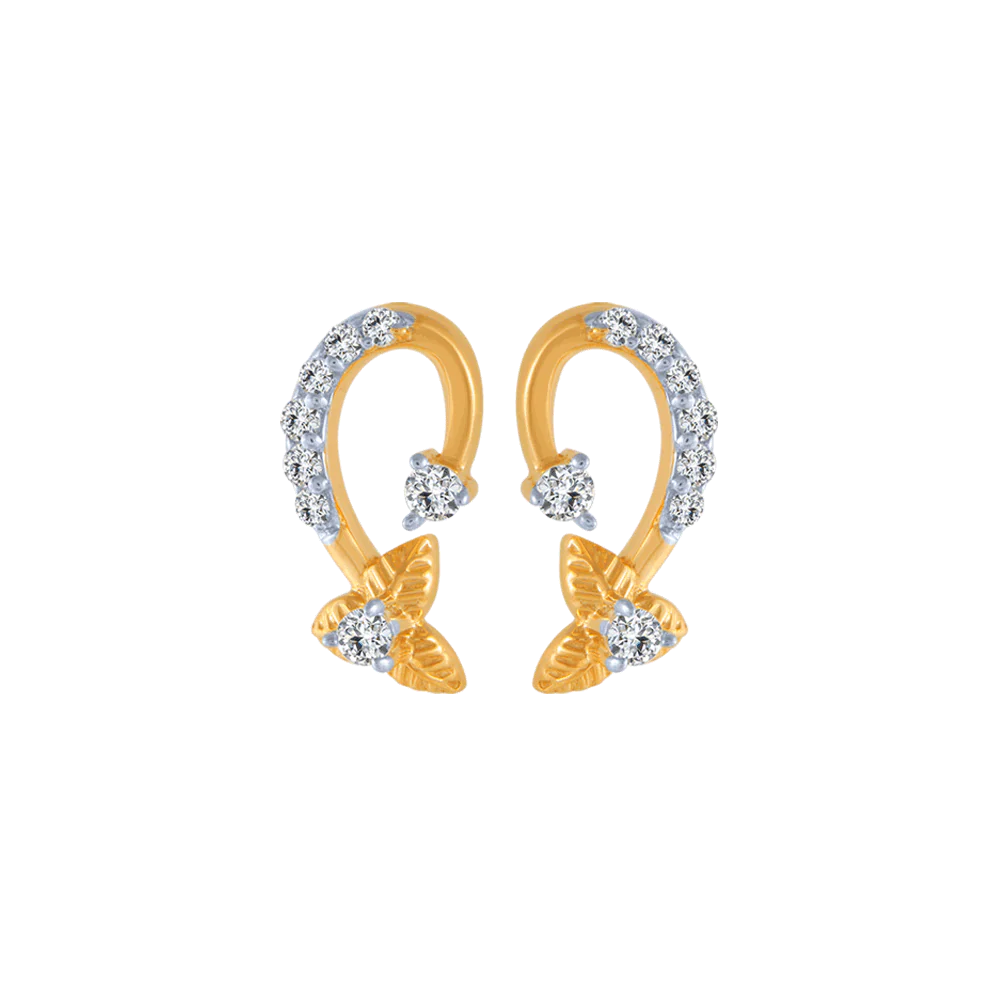 14KT (585) Yellow Gold And Diamond Stud Earrings For Women