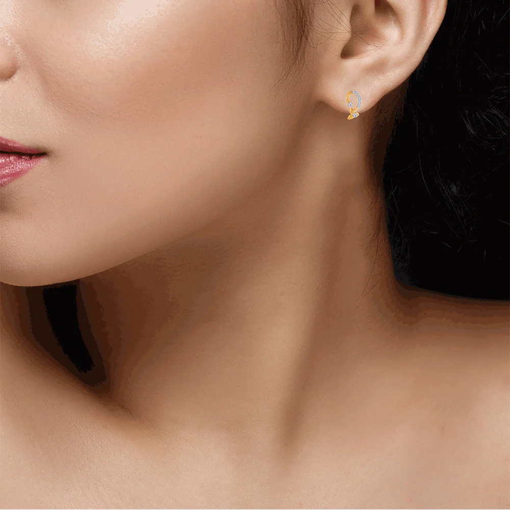 14KT (585) Yellow Gold And Diamond Stud Earrings For Women - Image 2