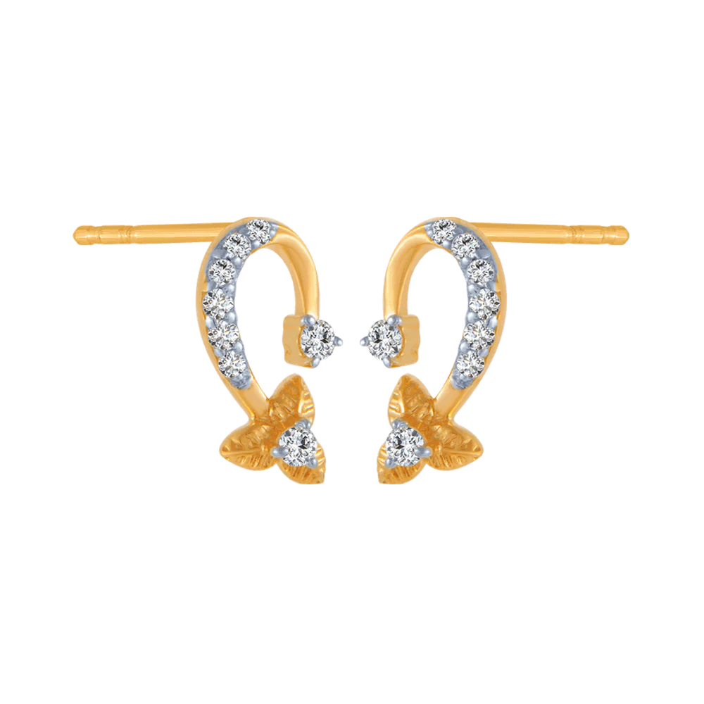 14KT (585) Yellow Gold And Diamond Stud Earrings For Women - Image 3