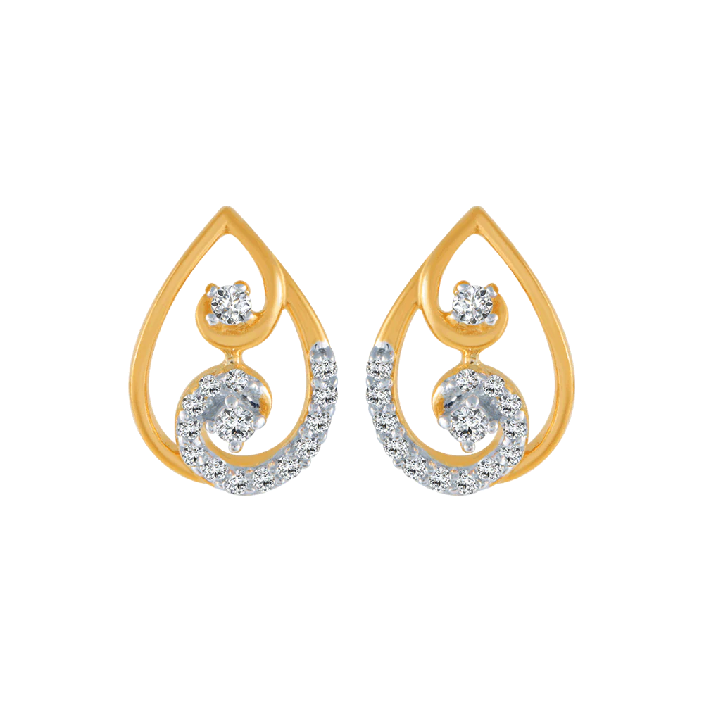 14KT (585) Yellow Gold And Diamond Stud Earrings For Women