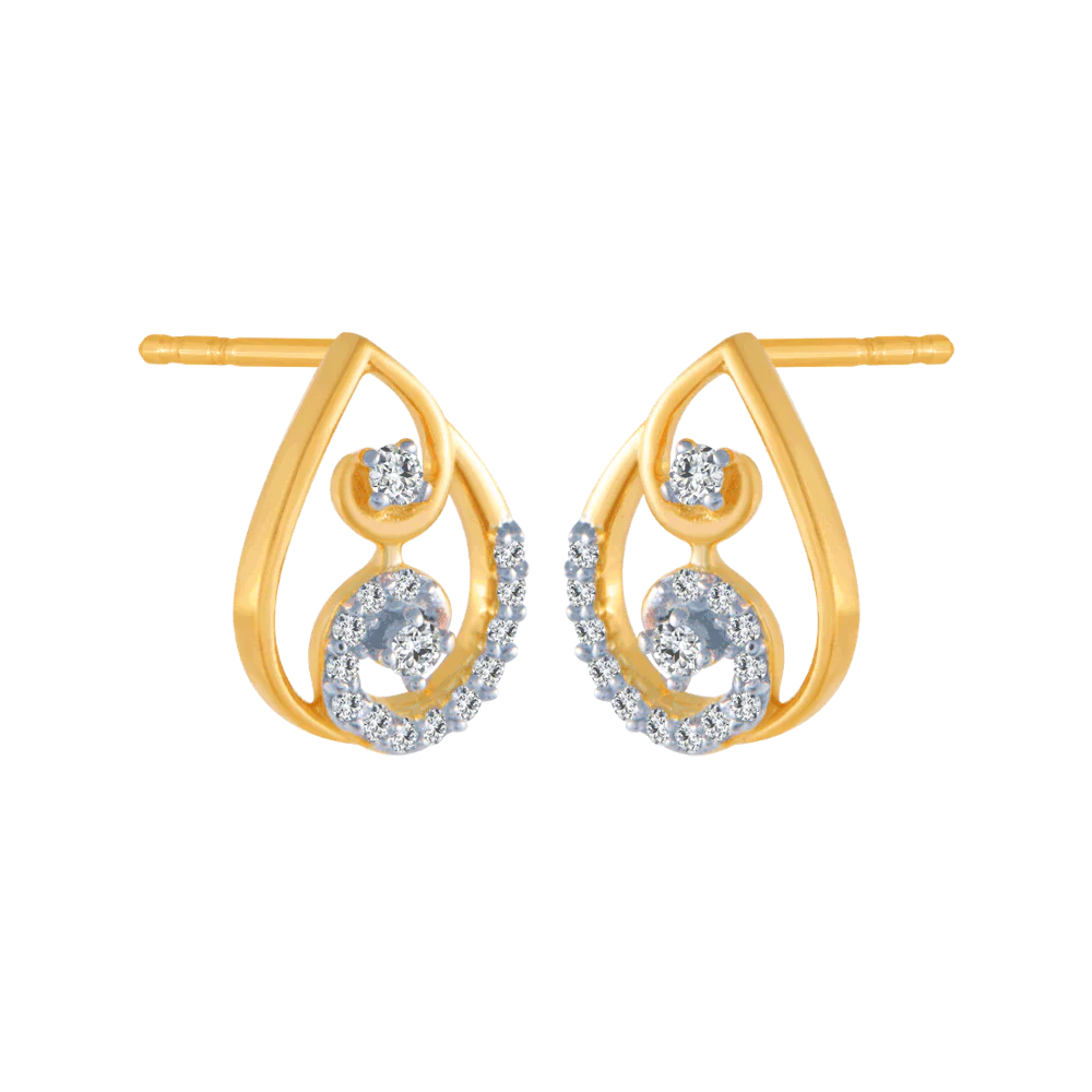 14KT (585) Yellow Gold And Diamond Stud Earrings For Women - Image 3