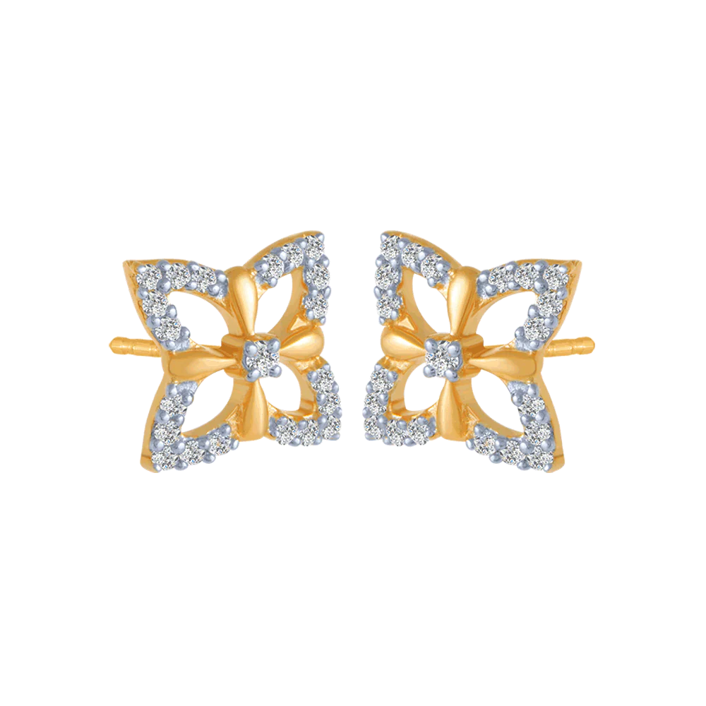 14KT (585) Yellow Gold And Diamond Stud Earrings For Women - Image 3