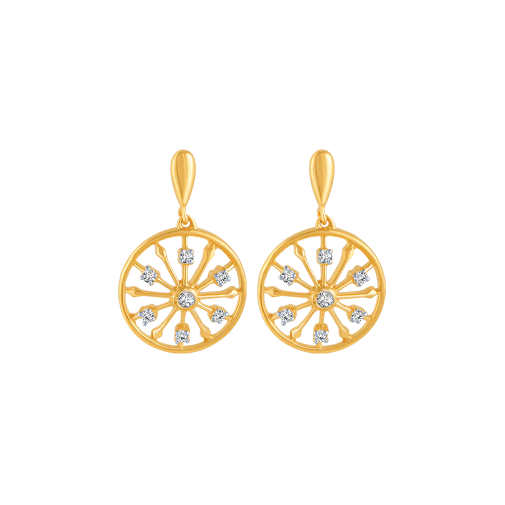 14KT (585) Yellow Gold And Diamond Stud Earrings For Women