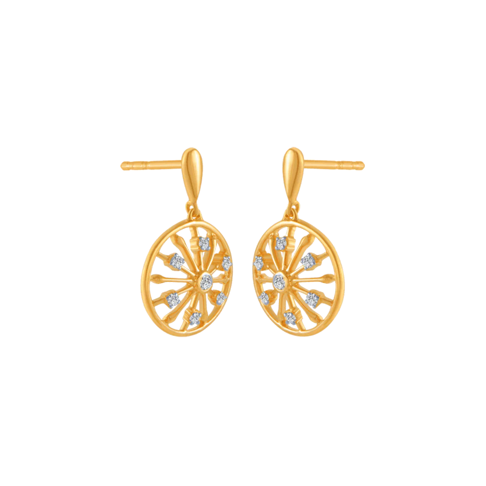 14KT (585) Yellow Gold And Diamond Stud Earrings For Women - Image 3
