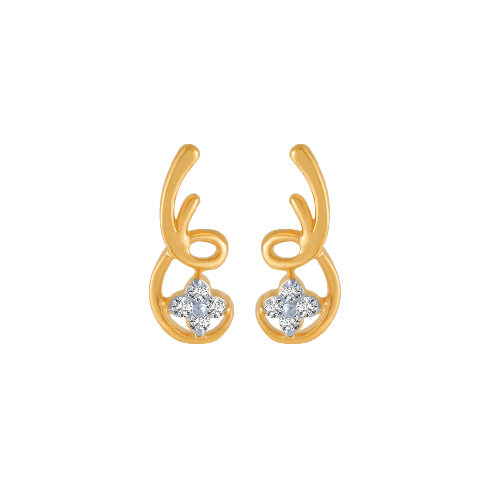 14KT (585) Yellow Gold And Diamond Stud Earrings For Women