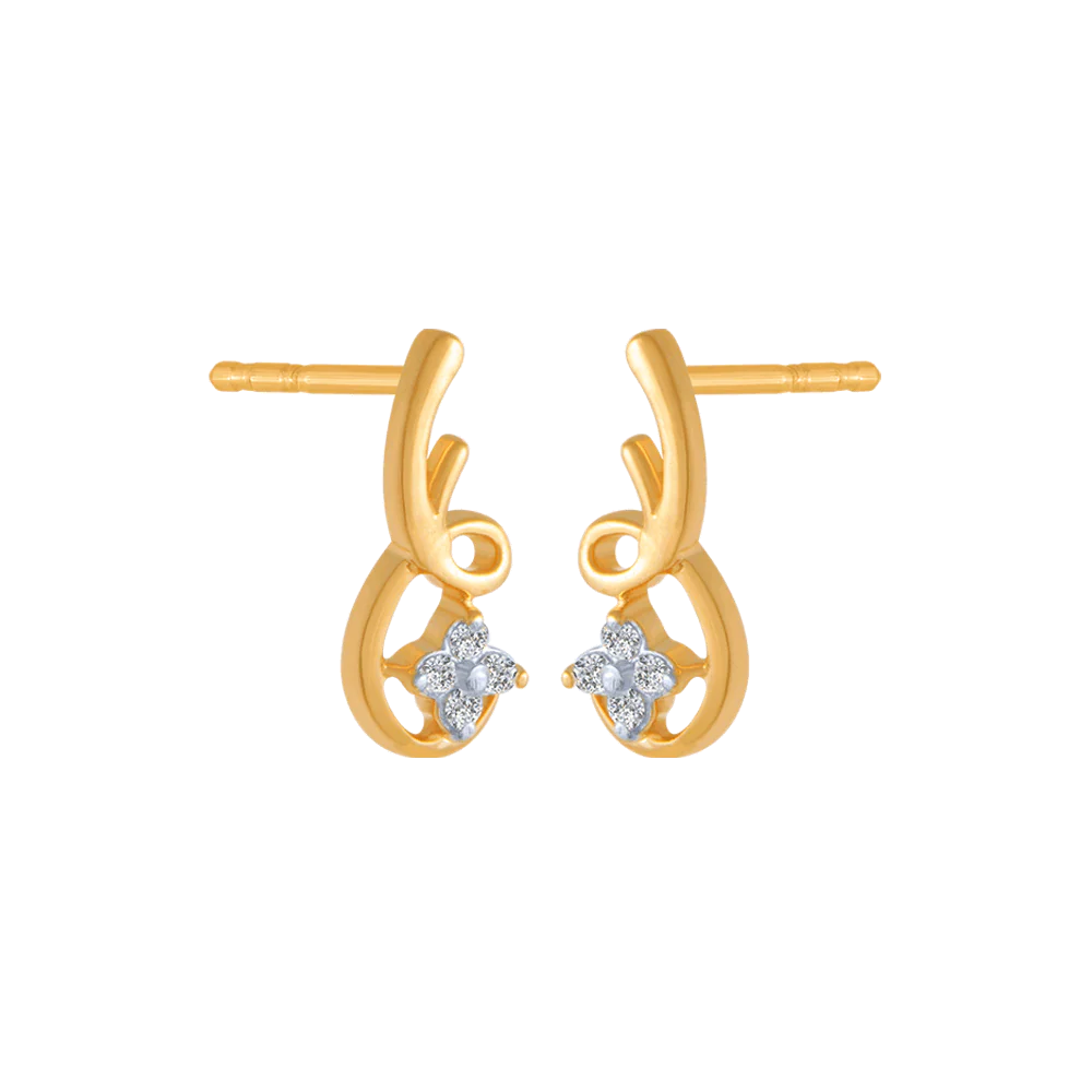 14KT (585) Yellow Gold And Diamond Stud Earrings For Women - Image 3
