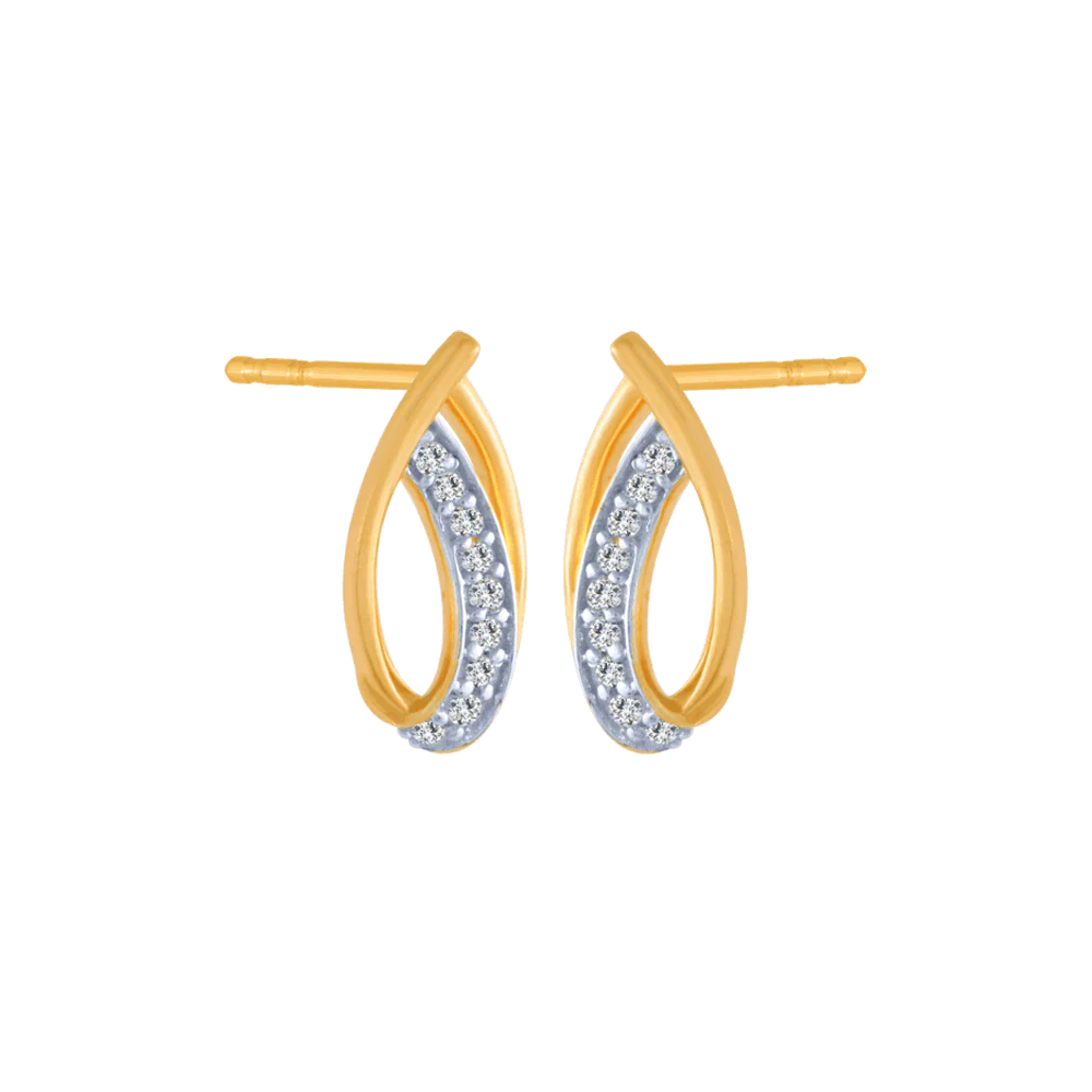 14KT (585) Yellow Gold And Diamond Stud Earrings For Women - Image 3