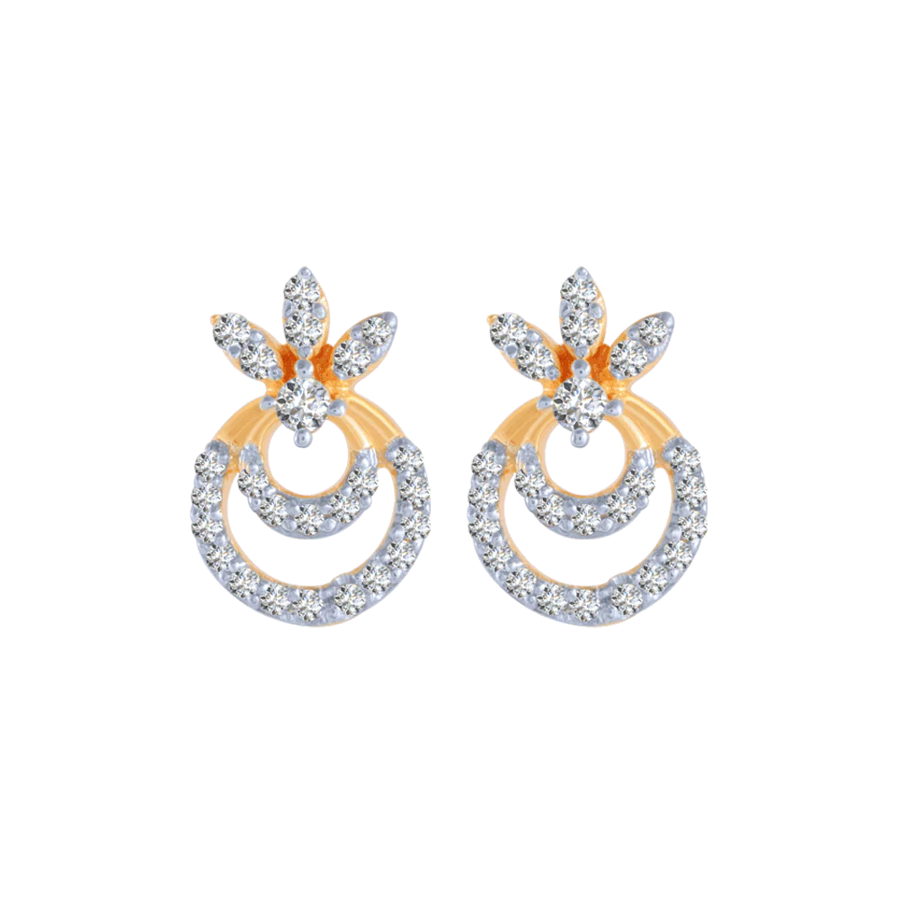14KT (585) Yellow Gold And Diamond Stud Earrings For Women