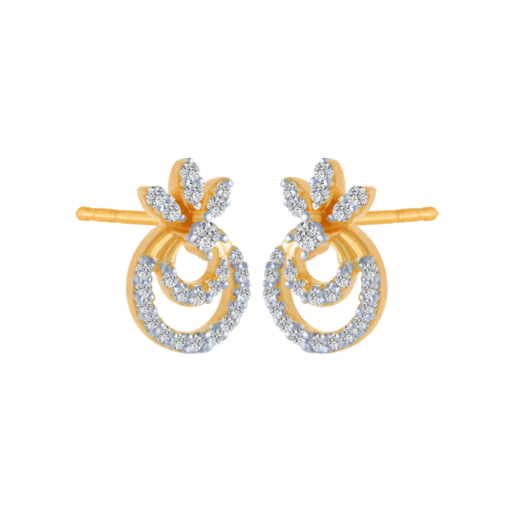 14KT (585) Yellow Gold And Diamond Stud Earrings For Women - Image 3