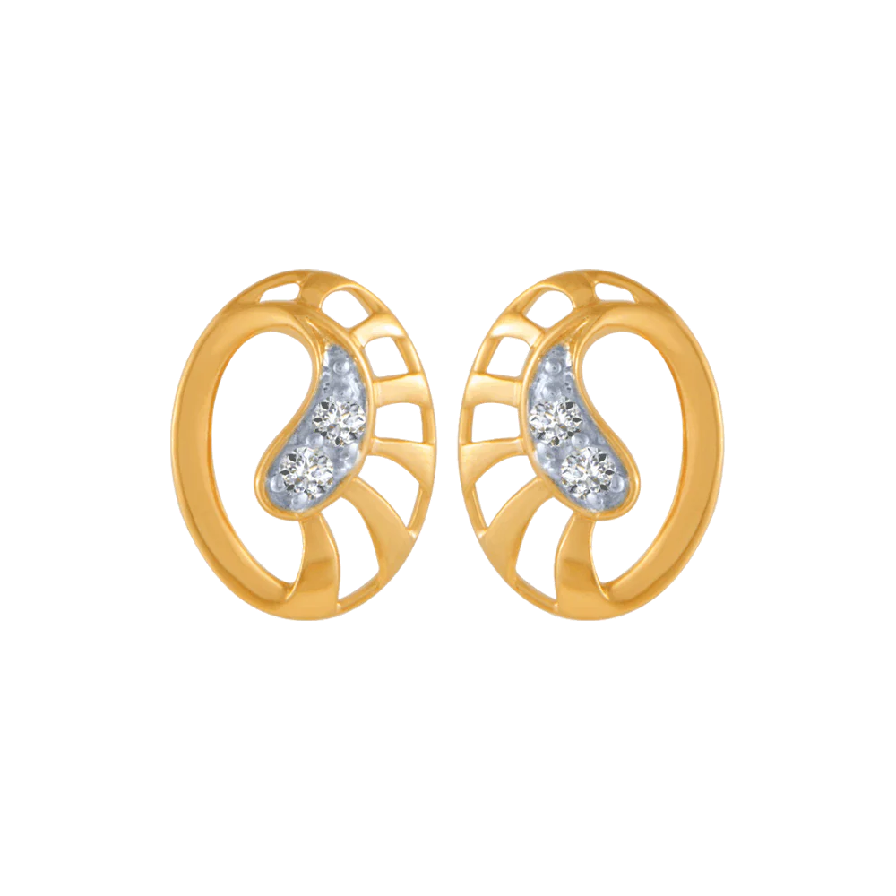 14KT (585) Yellow Gold And Diamond Stud Earrings For Women