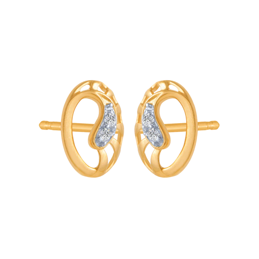 14KT (585) Yellow Gold And Diamond Stud Earrings For Women - Image 3