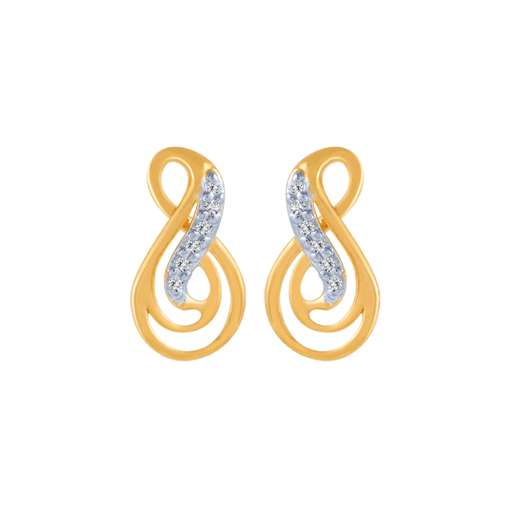 14KT (585) Yellow Gold And Diamond Stud Earrings For Women