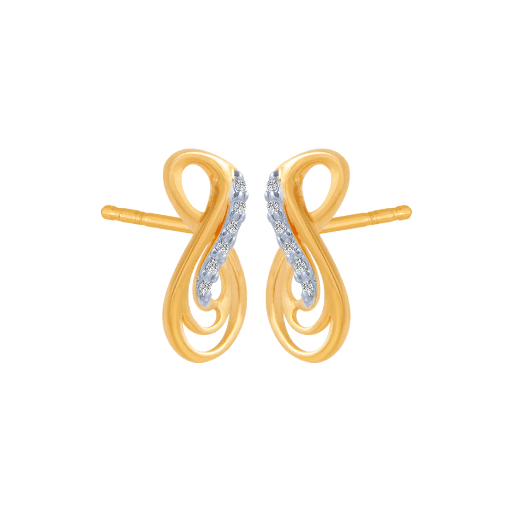 14KT (585) Yellow Gold And Diamond Stud Earrings For Women - Image 3