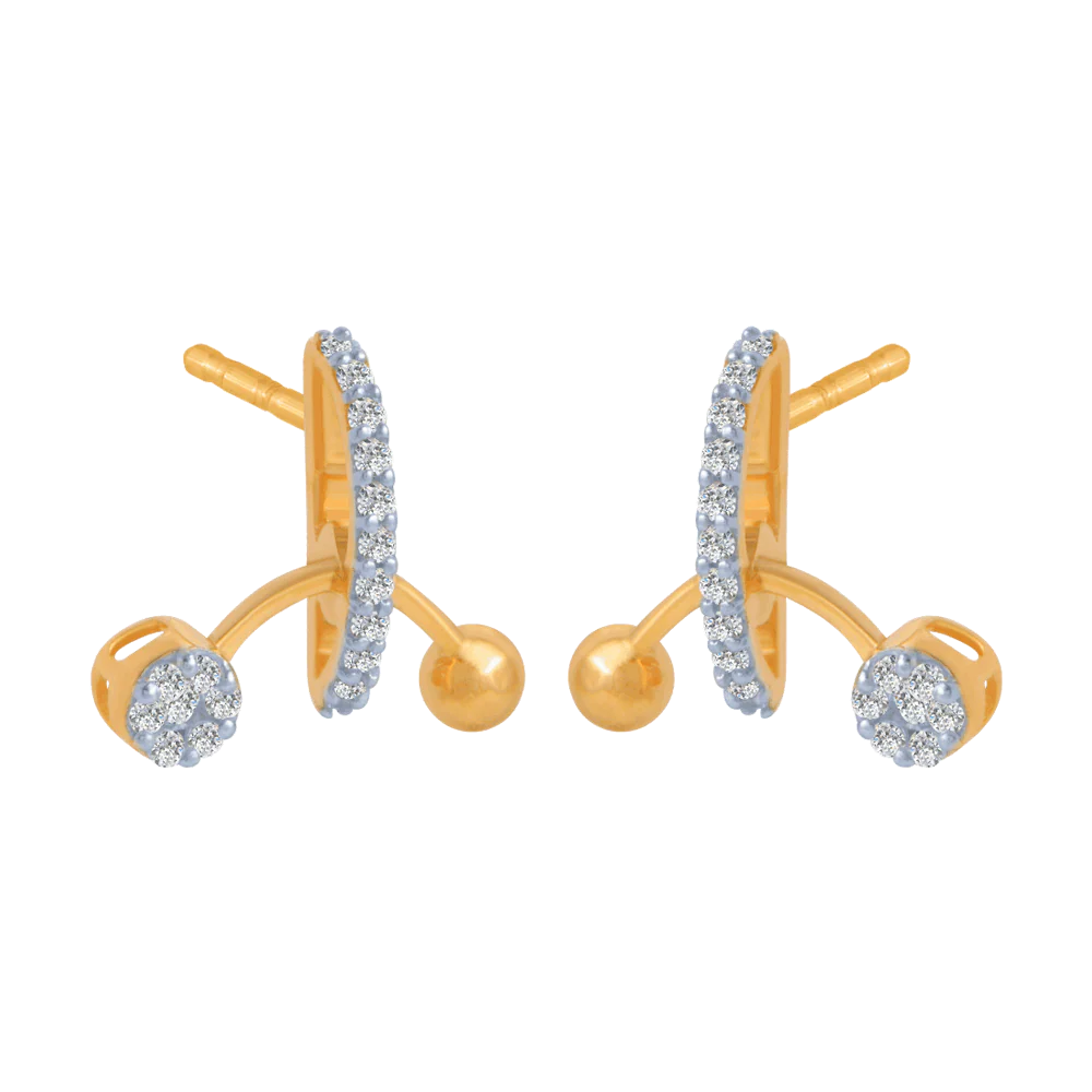 14KT (585) Yellow Gold And Diamond Stud Earrings For Women - Image 3