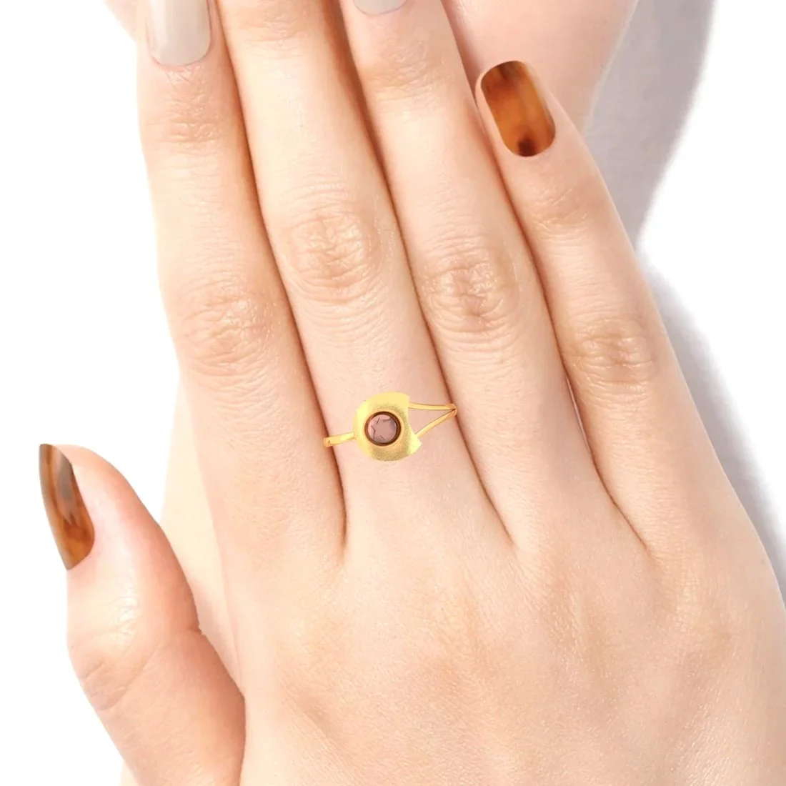14KT (585) Yellow Gold Asymmetrical Modern Design Ring For Women & Girls - Image 4