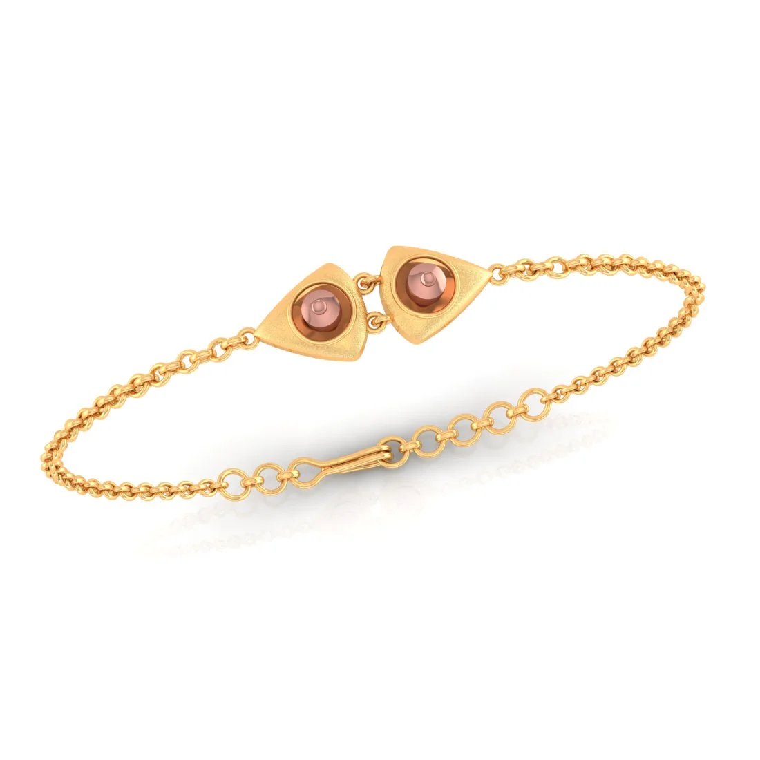 14KT (585) Yellow Gold Bracelet With Clasp And Triangular Charms (Free Size - Adjustable) - Image 2