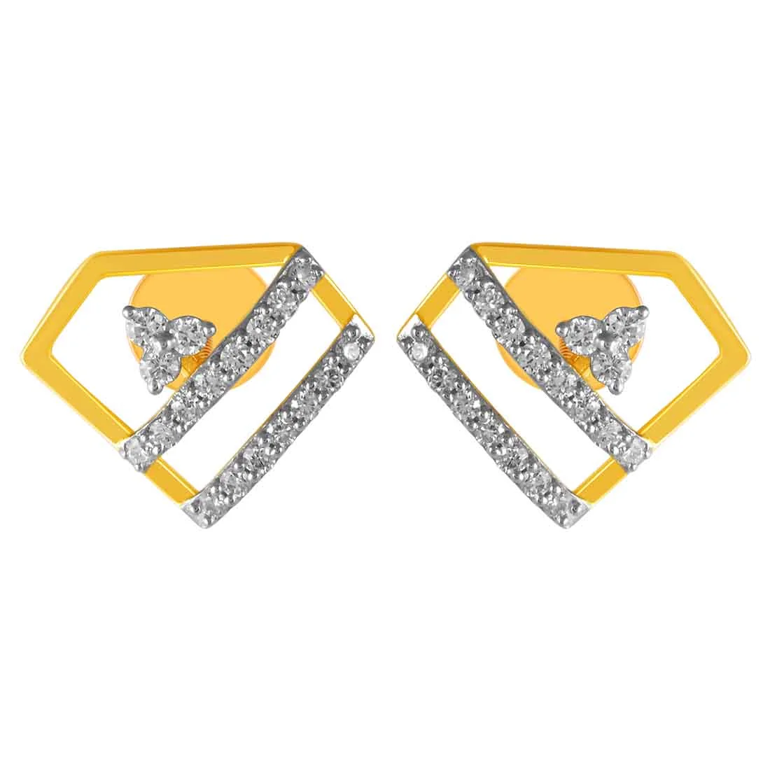 14KT (585) Yellow Gold & Diamond Beautiful 3D Design Stud Earrings