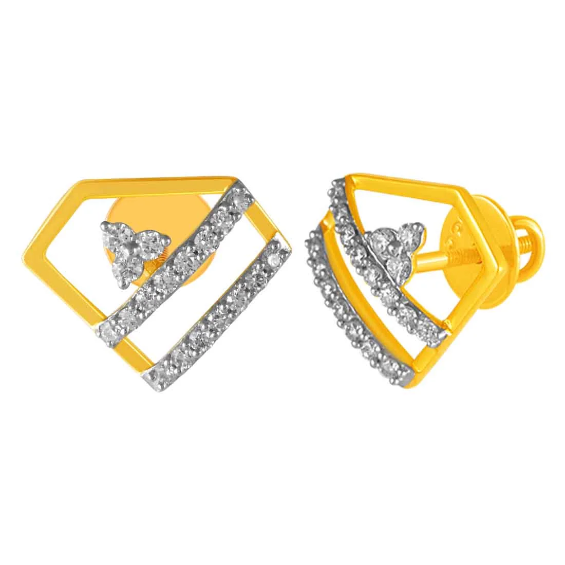 14KT (585) Yellow Gold & Diamond Beautiful 3D Design Stud Earrings - Image 2