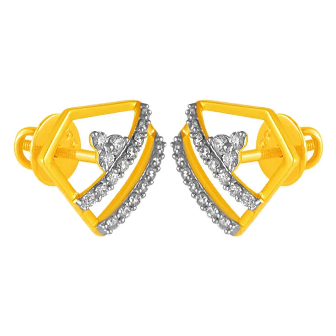 14KT (585) Yellow Gold & Diamond Beautiful 3D Design Stud Earrings - Image 3