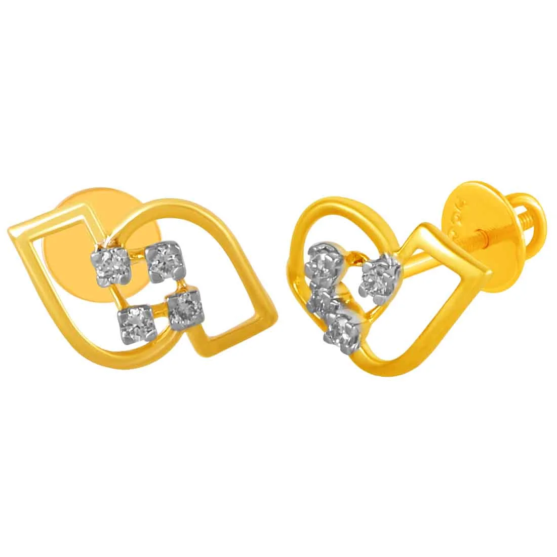 14KT (585) Yellow Gold & Diamond Beautiful Studs Earrings - Image 2