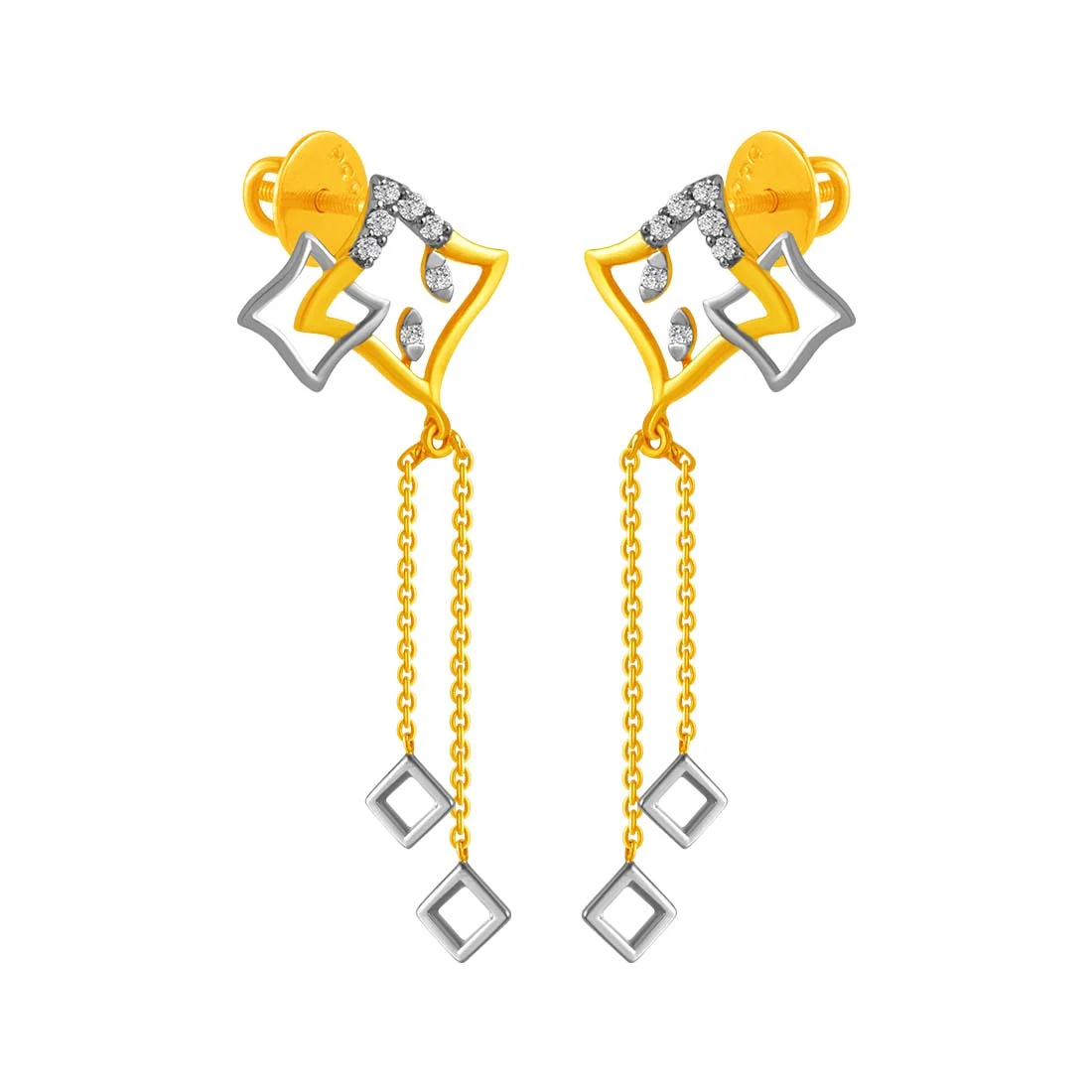14KT (585) Yellow Gold & Diamond Dangle Earrings with Minimal Design