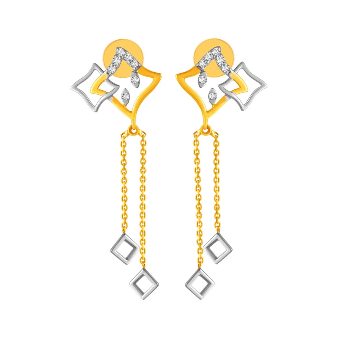 14KT (585) Yellow Gold & Diamond Dangle Earrings with Minimal Design - Image 2