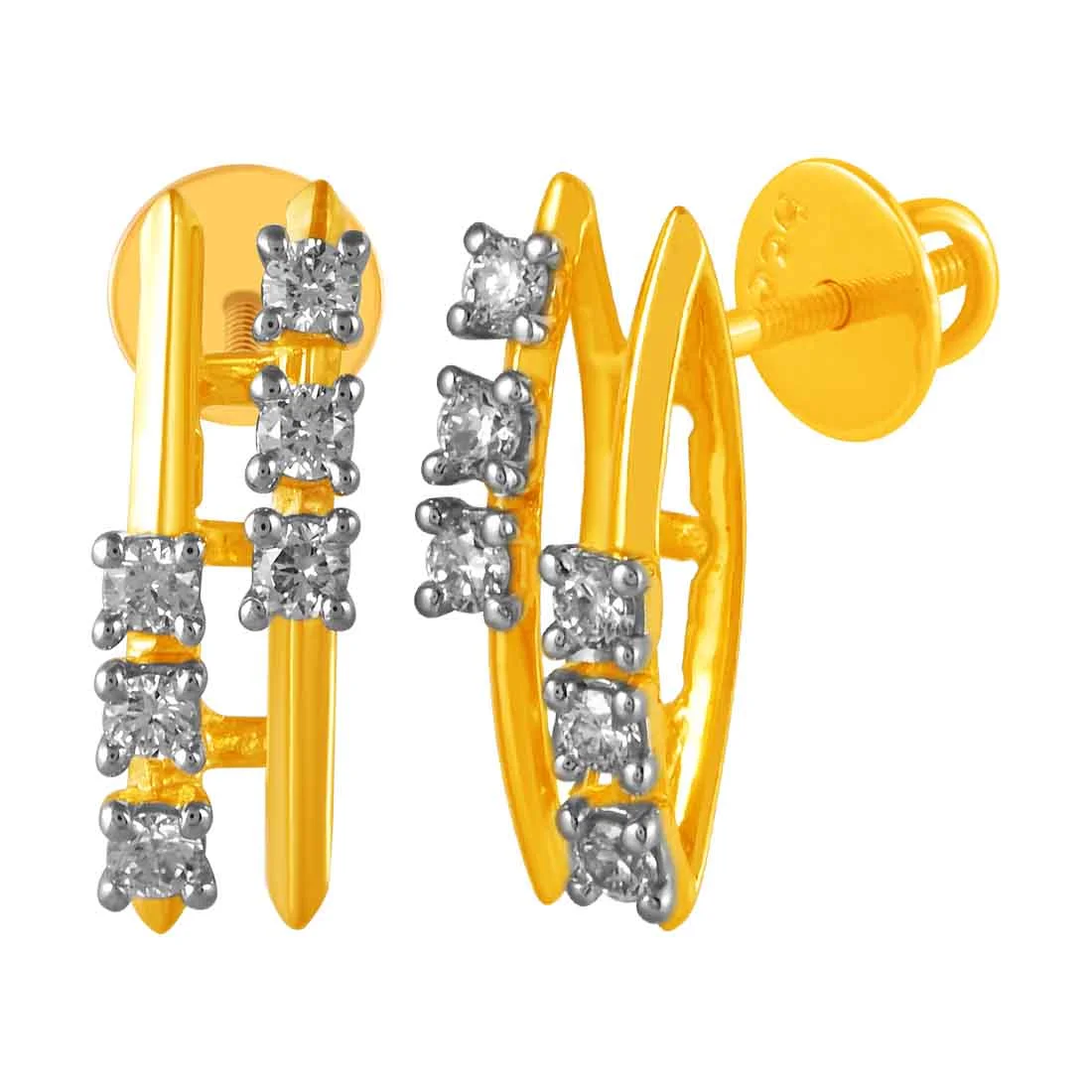 14KT (585) Yellow Gold & Diamond Drop Earrings - Image 2