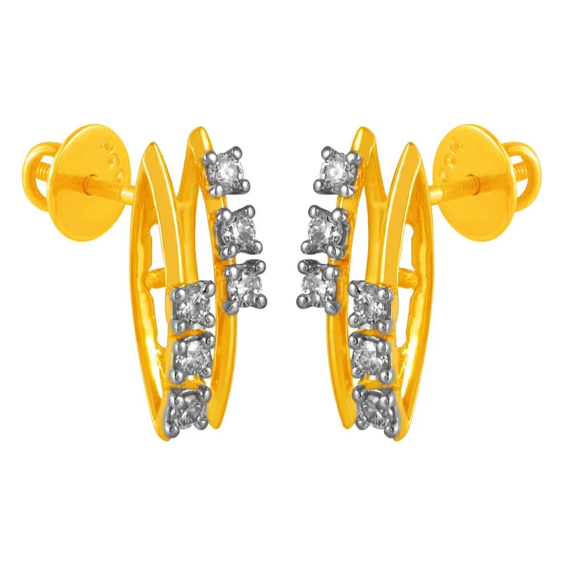 14KT (585) Yellow Gold & Diamond Drop Earrings - Image 3