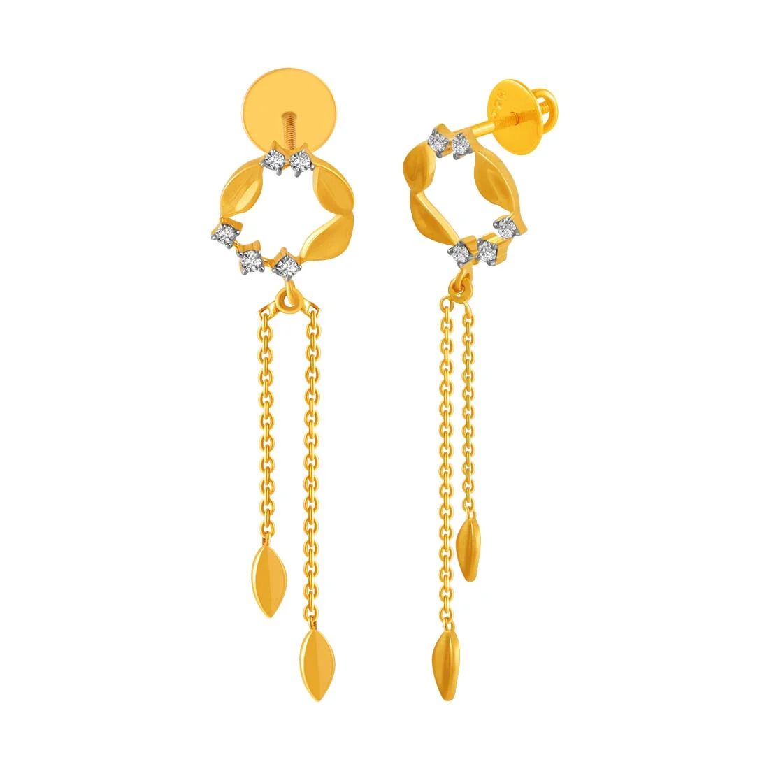 14KT (585) Yellow Gold & Diamond Drop Earrings with Stone Detailing - Image 3